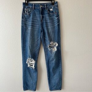 American Eagle Outfitters Blue Distressed Straight Leg Jeans